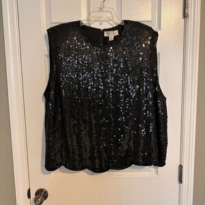 Lord & Taylor Black Sequin Blouse